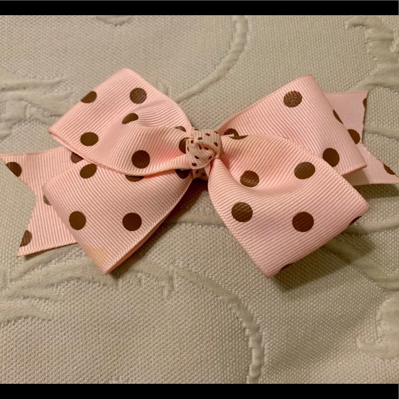 Other - Grosgrain hair bow clip pink/brown polka dots